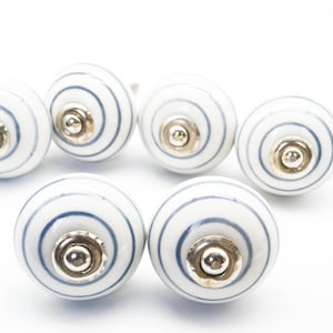 GREY WHITE STRIPE Ceramic Handcrafted Knobs Vintage Cabinet Wardrobe Drawer Handles Pulls Set of 2/4/6/8/10/12/14 B16S