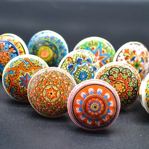 POSITIVE COLOURED Mosaic Ceramic Knobs Vintage Wardrobe handle Drawer knob Cabinet pulls handles  Set: 2/4/6/8/10/12/14/16/18/20/25 B03