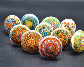 POSITIVE COLOURED Mosaic Ceramic Knobs Vintage Wardrobe handle Drawer knob Cabinet pulls handles  Set: 2/4/6/8/10/12/14/16/18/20/25 B03