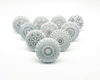 GREY knob WHITE Positive Moroccan Ceramic Knobs, Vintage Cabinet Wardrobe Drawer Handles Pulls, knobs for drawers knob drawer knob B01