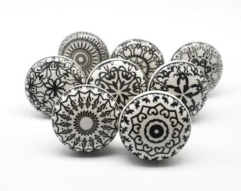 Keramik Möbelknäufe Vintage Knäufe schwarz weiß Keramik Möbel Möbel Knäufe B62