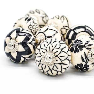 BLACK BEIGE x8 Handpainted Ceramic Knobs Vintage Cabinet Drawer Wardrobe Knobs Handles Pulls B08