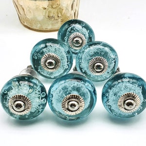 BLUE GLASS Handmade Knobs, AQUA knobs, C Chic Vintage Wardrobe Drawer Cabinet pulls handles knobs Set B50 image 5