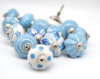 Hand Painted Ceramic Knobs, Marine Blue, Wardrobe Drawer Pulls