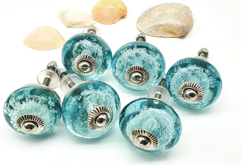 BLUE GLASS Handmade Knobs, AQUA knobs, C Chic Vintage Wardrobe Drawer Cabinet pulls handles knobs Set B50 image 7
