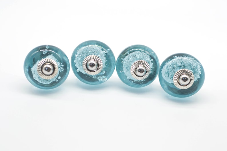 BLUE GLASS Handmade Knobs, AQUA knobs, C Chic Vintage Wardrobe Drawer Cabinet pulls handles knobs Set B50 image 2