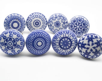 BLUE WHITE Mosaic Ceramic Knobs Vintage Wardrobe handle Drawer knob Cabinet pulls  B60