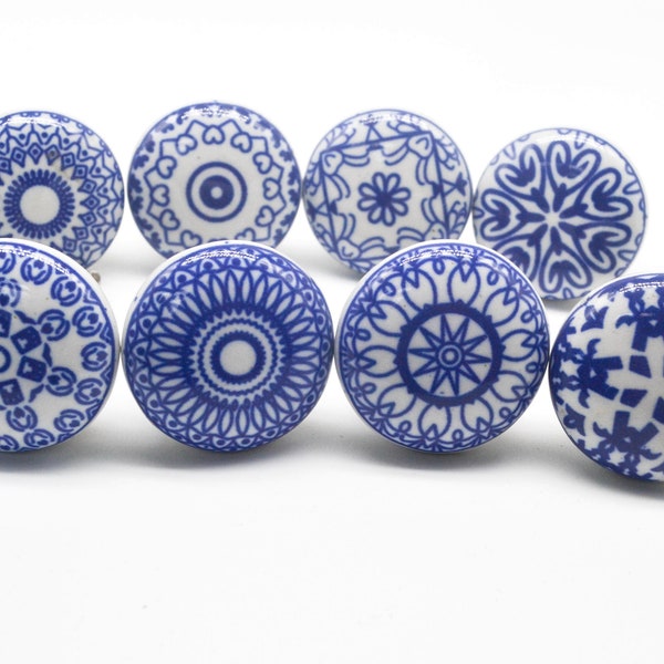 BLUE WHITE Mosaic Ceramic Knobs Vintage Wardrobe handle Drawer knob Cabinet pulls  B60