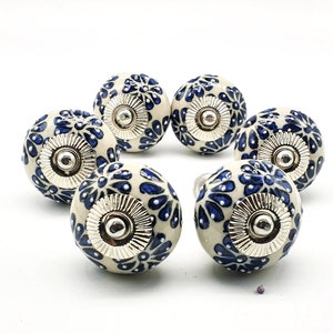 NAVY BLUE  CREAM BlACK Ceramic Hand painted Knobs, Vintage Wardrobe Drawer Cabinet pulls handles knobs  set of 2/4/8/19/12 B27