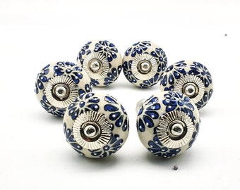 NAVY BLUE  CREAM BlACK Ceramic Hand painted Knobs, Vintage Wardrobe Drawer Cabinet pulls handles knobs  set of 2/4/8/19/12 B27