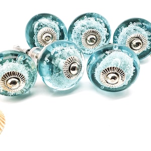 BLUE GLASS Handmade Knobs, AQUA knobs, C Chic Vintage Wardrobe Drawer Cabinet pulls handles knobs Set B50 image 6