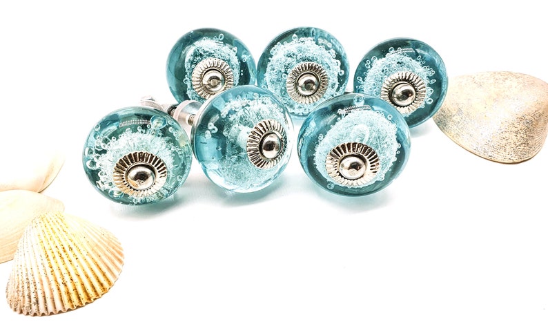 BLUE GLASS Handmade Knobs, AQUA knobs, C Chic Vintage Wardrobe Drawer Cabinet pulls handles knobs Set B50 image 6