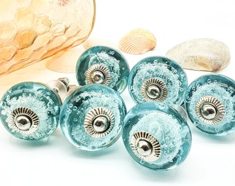 BLUE GLASS Handmade Knobs, AQUA knobs, C Chic Vintage Wardrobe Drawer Cabinet pulls handles knobs  Set B50