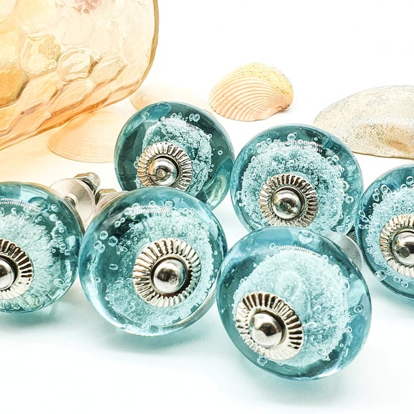 BLUE GLASS Handmade Knobs, AQUA knobs, C Chic Vintage Wardrobe Drawer Cabinet pulls handles knobs  Set B50