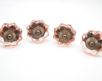 PEACH PINK ANTIQUE GlASS Knobs, Chic Vintage Wardrobe Drawer Cabinet pulls handles knobs B14