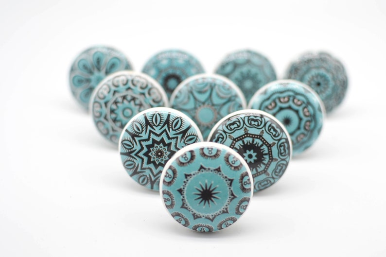 POSITIVE TURQUOISE Mosaic Ceramic Knobs, Chic Vintage Knobs, Wardrobe handles, Drawer knobs, Cabinet pulls 2/4/6/8/10/12/14/16/18/20/25 B02 image 1