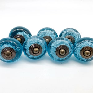 BLUE GLASS Handmade Knobs, Nautical Knobs, Chic Vintage Wardrobe Drawer Cabinet pulls handles knobs  Set of 2/4/6/8/10/12 B70