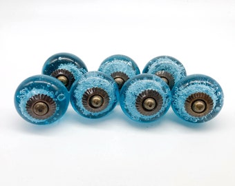 BLUE GLASS Handmade Knobs, Nautical Knobs, Chic Vintage Wardrobe Drawer Cabinet pulls handles knobs  Set of 2/4/6/8/10/12 B70
