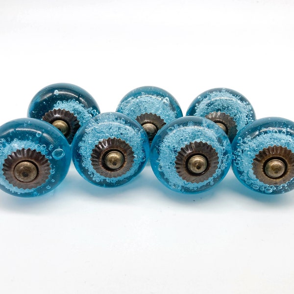 BLUE GLASS Handmade Knobs, Nautical Knobs, Chic Vintage Wardrobe Drawer Cabinet pulls handles knobs  Set of 2/4/6/8/10/12 B70