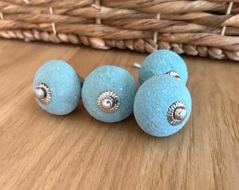 TURQUOISE BLUE GREEN knobs, Etched knobs, Drawer knobs,  Ceramic Hand painted Knobs, Chic Vintage Cabinets Wardrobe Handles Knobs Pulls B83