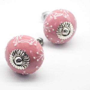 PINK Ceramic Hand painted Knobs, Vintage Wardrobe Drawer Cabinet pulls handles knobs SET OF 2 B39