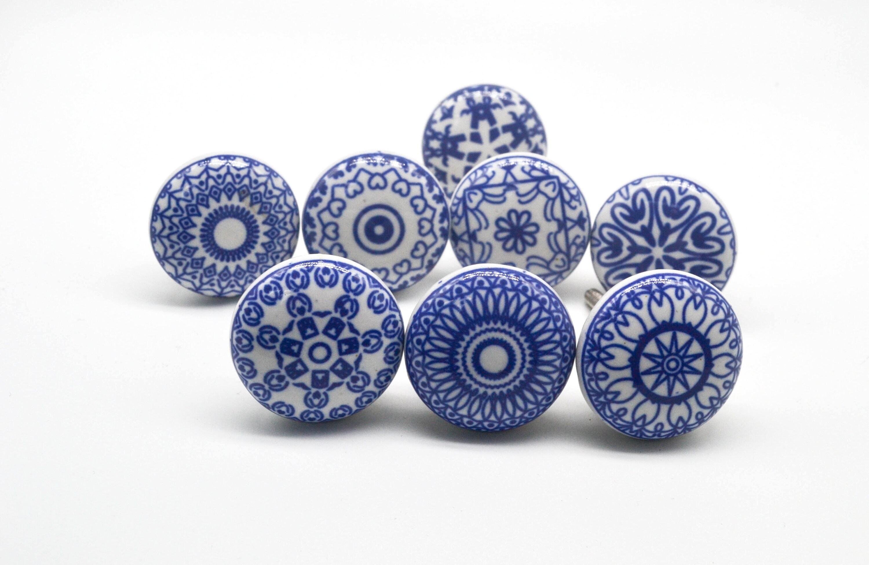 BLUE WHITE Mosaic Ceramic Knobs Vintage Wardrobe Handle Drawer Etsy UK