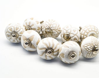 CREAM BEIGE KNOBS, Oatmeal knobs,  Ceramic Hand painted Knobs, Chic Vintage Cabinets Wardrobe Handles Knobs Pulls B31