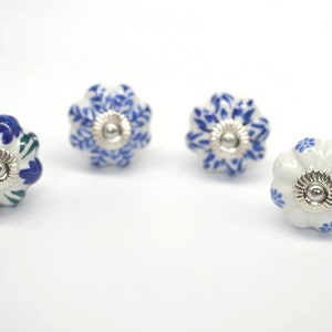 BLUE WHITE Ceramic Hand painted Knobs, Vintage Wardrobe Drawer Cabinet pulls handles knobs  4/8/12 B33