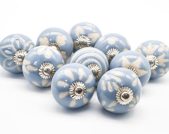 SZARE BIAŁE GAŁKI, Gałki do szuflad, Ceramiczne ręcznie malowane gałki, Eleganckie zabytkowe uchwyty do szafek, uchwyty do garderoby B32