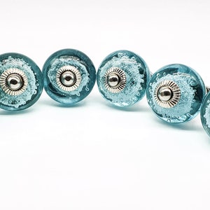 BLUE GLASS Handmade Knobs, AQUA knobs, C Chic Vintage Wardrobe Drawer Cabinet pulls handles knobs Set B50 image 3