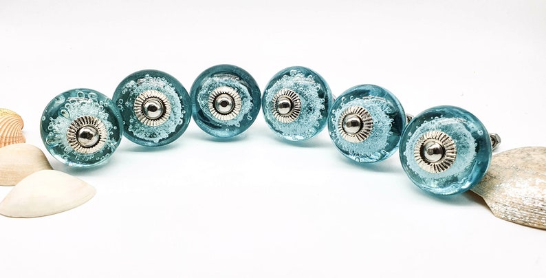 BLUE GLASS Handmade Knobs, AQUA knobs, C Chic Vintage Wardrobe Drawer Cabinet pulls handles knobs Set B50 image 3