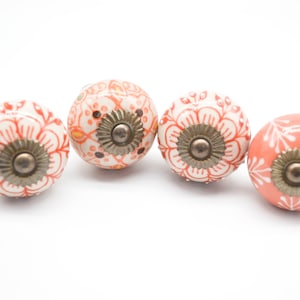PEACH WHITE ANTIQUE Ceramic Hand painted Knobs, Vintage Wardrobe Drawer Cabinet pulls handles knobs B38/26a/26b