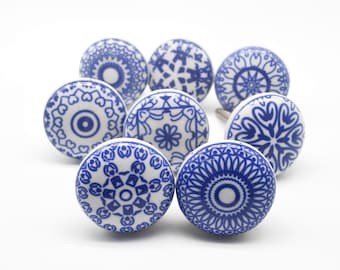 BLUE WHITE Mosaic Ceramic Knobs Vintage Wardrobe handle Drawer knob Cabinet pulls  B60