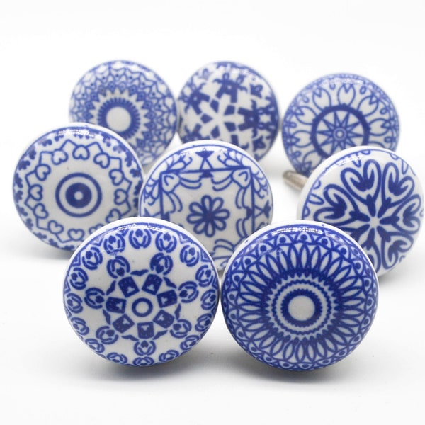 BLUE WHITE Mosaic Ceramic Knobs Vintage Wardrobe handle Drawer knob Cabinet pulls  B60