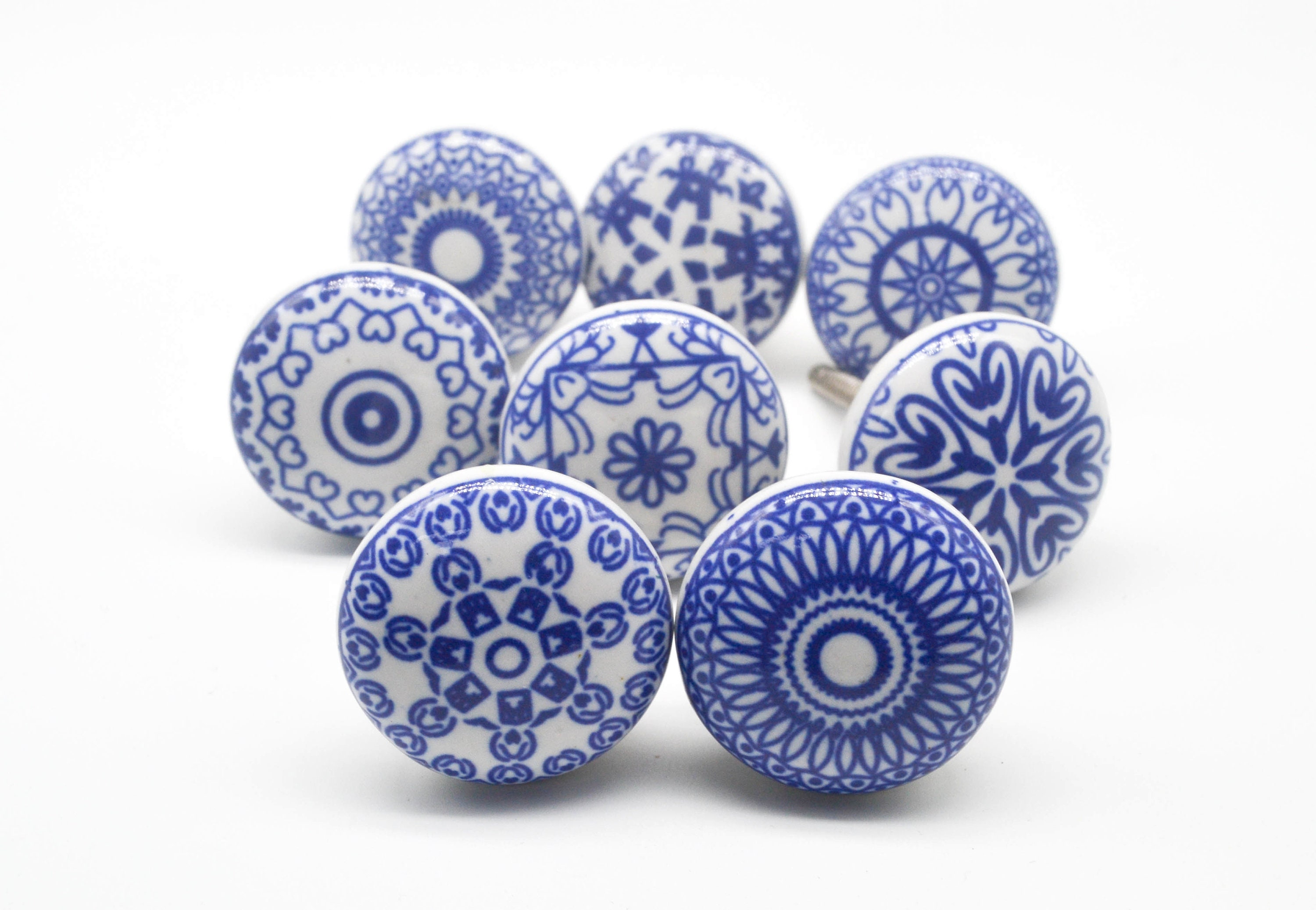 BLUE WHITE Mosaic Ceramic Knobs Vintage Wardrobe handle Drawer knob Cabinet pulls  B60