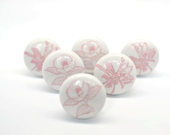 Boutons peints à la main en céramique ROSE BLANCHE, armoire à tiroirs vintage Shabby Chic, poignées B45
