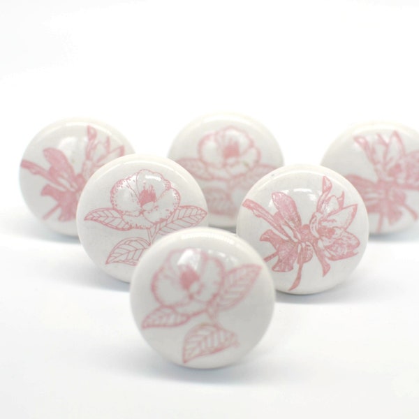 PINK WHITE Ceramic Hand painted Knobs, Shabby Chic Vintage Wardrobe Drawer Cabinet pulls handles knobs  B45