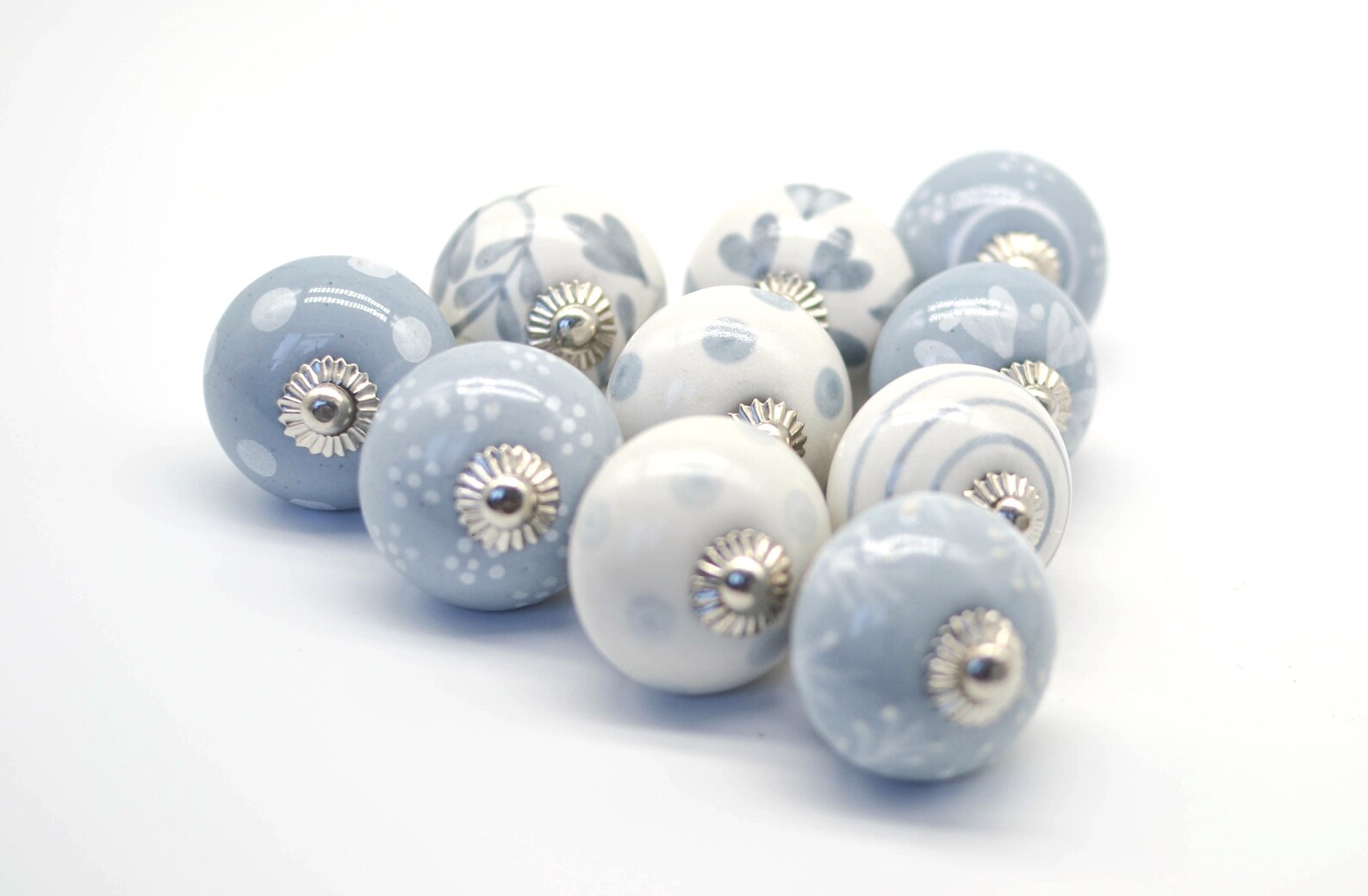 GREY WHITE Ceramic Handcrafted Knobs Vintage Wardrobe Etsy