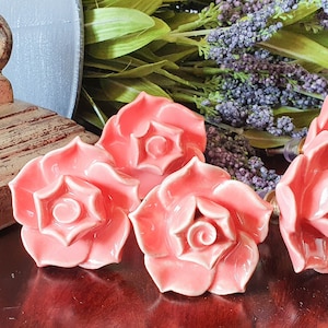 PEACH ROSE ANTIQUE Ceramic Hand painted Knobs, Vintage Wardrobe Drawer Cabinet pulls handles knobs  Set of 2/4/6/8/10/12 B13