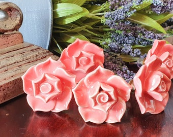 Pfirsich Rose Keramik Knäufe, Handbemalte Florale Schubladenknäufe