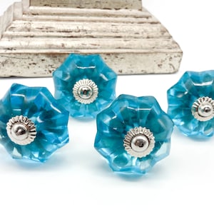 BLUE GLASS CUT Handmade Knobs,Nautical knobs, Chic Vintage Wardrobe Drawer Cabinet pulls handles knobs  Set of 2 B71