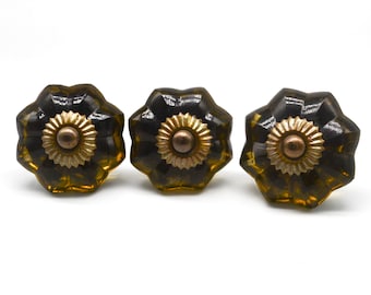 BROWN ANTIQUE GLASS Knobs, Chic Vintage Wardrobe Drawer Cabinet pulls handles knobs B56