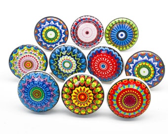 POSITIVE COLOURED Mosaic Ceramic Knobs Vintage Wardrobe handle Drawer knob Cabinet pulls handles  Set: 2/4/6/8/10/12/14/16/18/20/25 B04