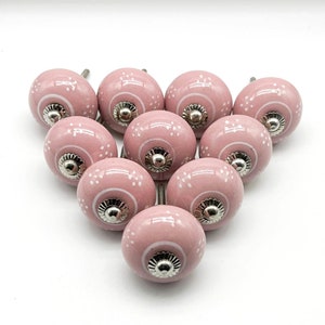 PINK WHITE Ceramic Knobs, Victorian Pink Round Knobs, Vintage Wardrobe handle Drawer knob Cabinet pulls  2/4/6/8/10/12/14/16/18/20/25 B74