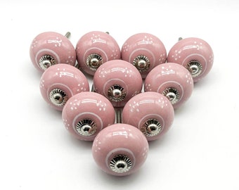 PINK WHITE Ceramic Knobs, Victorian Pink Round Knobs, Vintage Wardrobe handle Drawer knob Cabinet pulls  2/4/6/8/10/12/14/16/18/20/25 B74