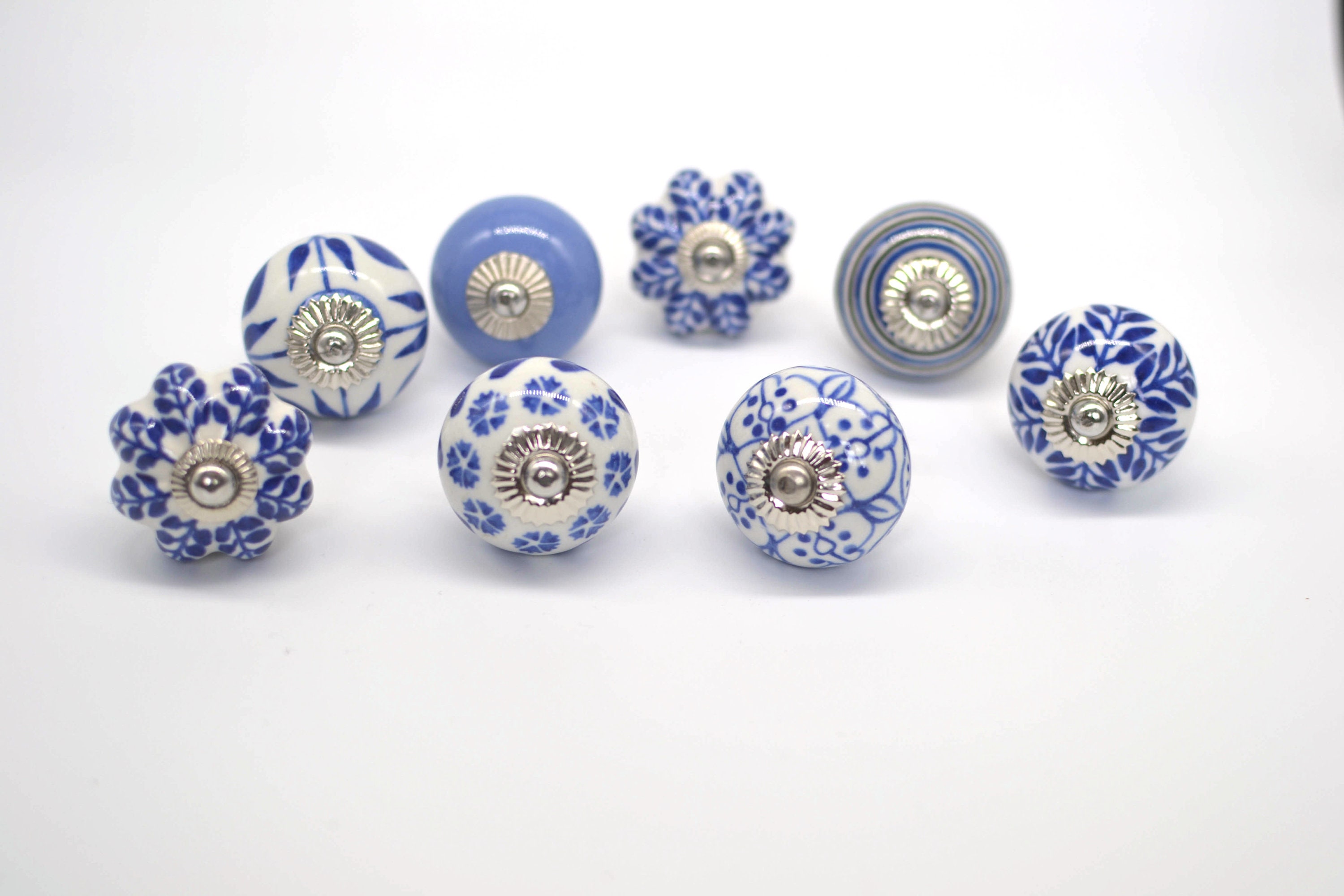 AZUL BLANCO Cerámica Pintada a mano Perillas Armario Vintage | Etsy