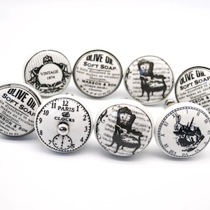 WHITE VINTAGE Ceramic Hand painted Knobs, Wardrobe Drawer, Cabinet pulls handles knobs B19