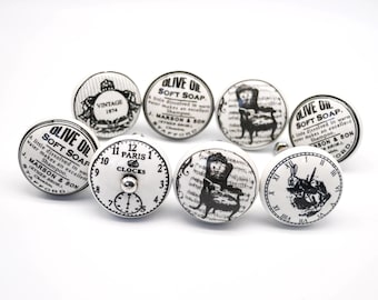 WHITE VINTAGE Ceramic Hand painted Knobs, Wardrobe Drawer, Cabinet pulls handles knobs B19
