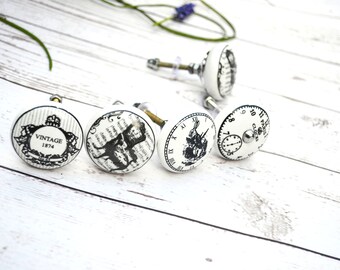 WHITE VINTAGE Ceramic Hand painted Knobs, Wardrobe Drawer, Cabinet pulls handles knobs B19