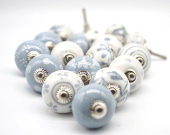 Hand Painted Smokey Grey Ceramic Knobs, Cabinet Hardware